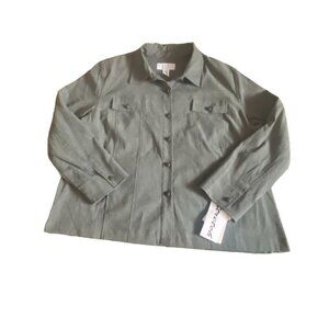Maggie McNaughton 'Boston' Womens Textured Button Front Blouse-Green-20W-NWT
